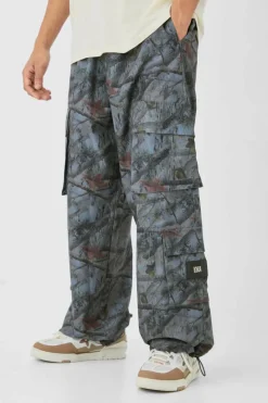 Best boohooMAN Elasticated Waist Camo Cargo Trousers grey