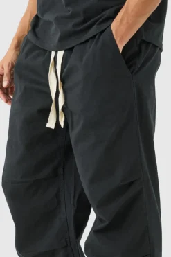 Best boohooMAN Elasticated Waist Contrast Drawcord Baggy Trouser black