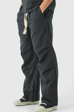 Online boohooMAN Elasticated Waist Contrast Drawcord Baggy Trouser charcoal