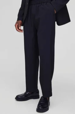 Hot boohooMAN Elasticated Waist Cropped Skate Fit Tailored Trousers black