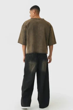 Clearance boohooMAN Elasticated Waist Extreme Baggy Rigid Tinted Wash Jeans brown