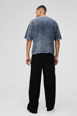 Flash Sale boohooMAN Elasticated Waist Extreme Baggy Twill Waistband Detail Trousers black