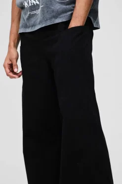 Flash Sale boohooMAN Elasticated Waist Extreme Baggy Twill Waistband Detail Trousers black