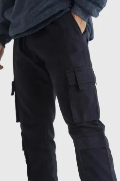 Cheap boohooMAN Elasticated Waist Multi Cargo Pocket Slim Fit Jogger black