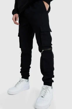 Clearance boohooMAN Elasticated Waist Multi Pocket Zip Cargo Trouser black