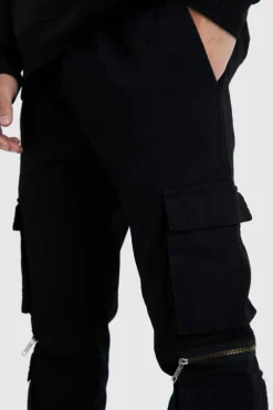 Clearance boohooMAN Elasticated Waist Multi Pocket Zip Cargo Trouser black