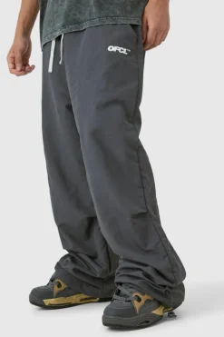 Discount boohooMAN Elasticated Waist Oversized OFCL Parachute Pants charcoal