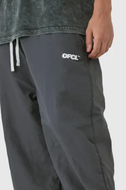 Discount boohooMAN Elasticated Waist Oversized OFCL Parachute Pants charcoal