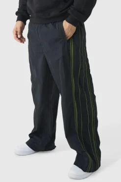 Flash Sale boohooMAN Elasticated Waist Parachute Front Piping Trousers black