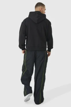 Flash Sale boohooMAN Elasticated Waist Parachute Front Piping Trousers black