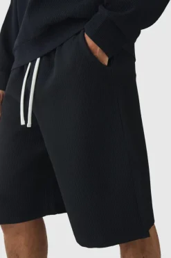 Clearance boohooMAN Elasticated Waist Pleated Jorts black