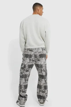 Shop boohooMAN Elasticated Waist Printed Pocket Stacked Cargo Trousers multi