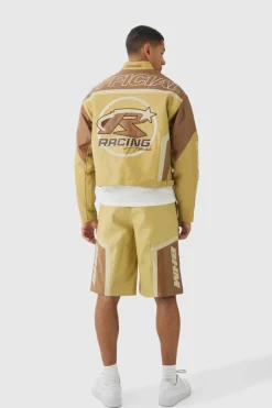 Best boohooMAN Elasticated Waist Pu Moto Jorts In camel