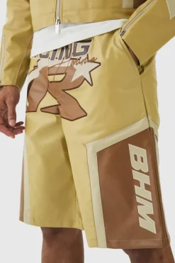 Best boohooMAN Elasticated Waist Pu Moto Jorts In camel