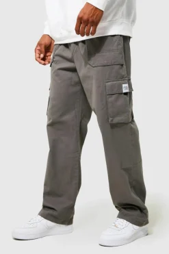 Store boohooMAN Elasticated Waist Relaxed Fit Buckle Cargo Trouser slate