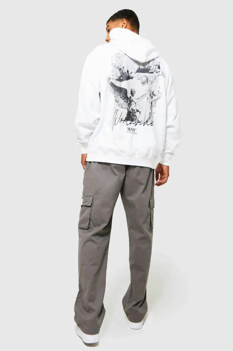 Store boohooMAN Elasticated Waist Relaxed Fit Buckle Cargo Trouser slate