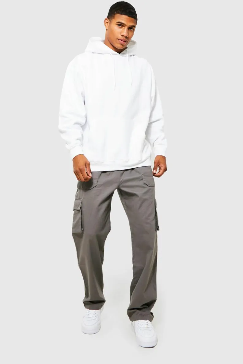 Store boohooMAN Elasticated Waist Relaxed Fit Buckle Cargo Trouser slate
