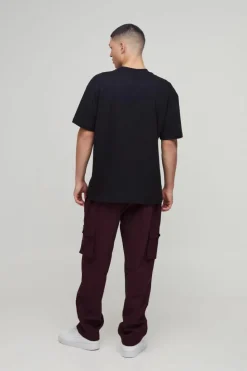 Store boohooMAN Elasticated Waist Skate Cropped Woven Tab Trousers burgundy