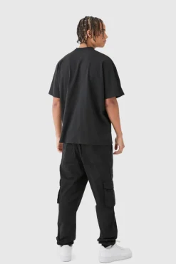 Flash Sale boohooMAN Elasticated Waist Slim Fit Branded Cargo Jogger black