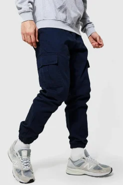 Fashion boohooMAN Elasticated Waist Slim Fit Cargo Trouser navy