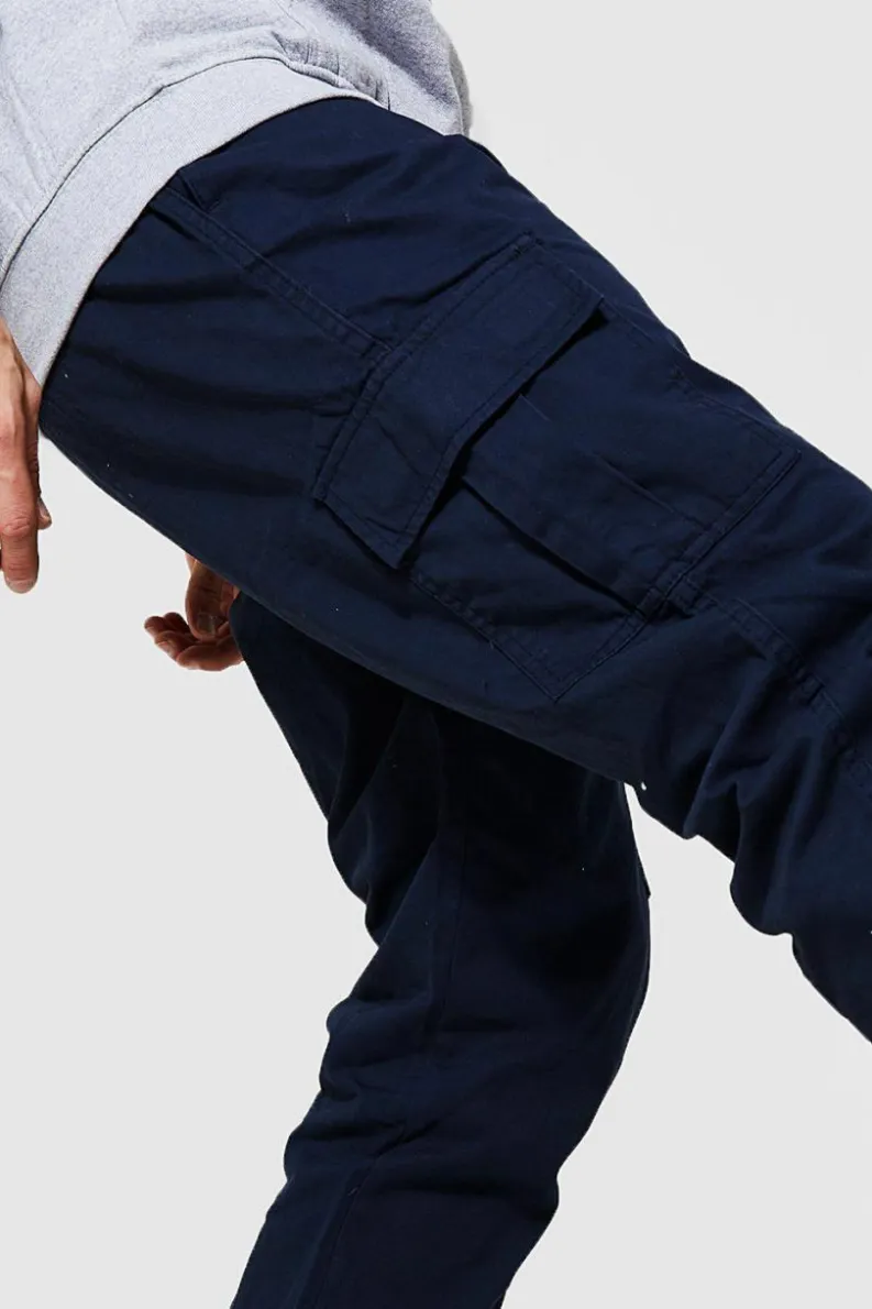 Fashion boohooMAN Elasticated Waist Slim Fit Cargo Trouser navy