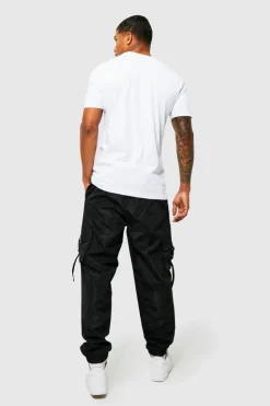 Discount boohooMAN Elasticated Waist Slim Fit Man Shell Cargo Jogger black