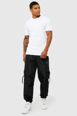 Discount boohooMAN Elasticated Waist Slim Fit Man Shell Cargo Jogger black