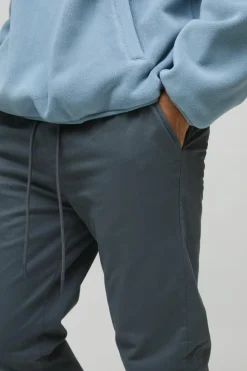 Clearance boohooMAN Elasticated Waist Slim Soft Twill Cuffed Trousers light grey