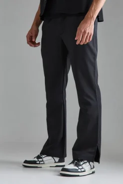 Sale boohooMAN Elasticated Waist Split Hem Smart Trousers black