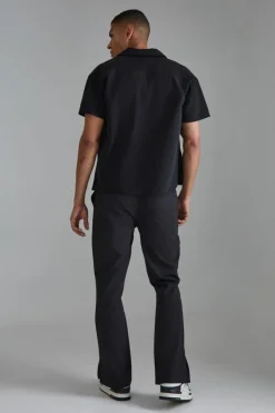 Sale boohooMAN Elasticated Waist Split Hem Smart Trousers black