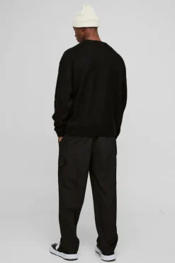 Clearance boohooMAN Elasticated Waist Straight Cropped Tailored Cargo Trousers black