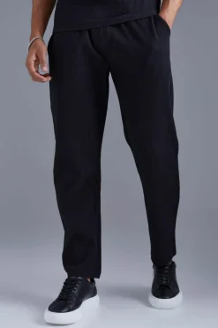 Discount boohooMAN Elasticated Waist Tapered Fit Pleated Trouser black