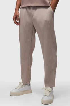 Fashion boohooMAN Elasticated Waist Tapered Fit Pleated PU Trouser ecru