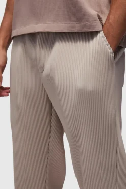 Fashion boohooMAN Elasticated Waist Tapered Fit Pleated PU Trouser ecru