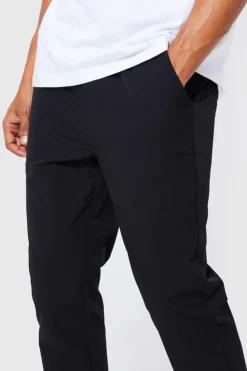 Fashion boohooMAN Elasticated Waist Technical Stretch Slim Trouser black