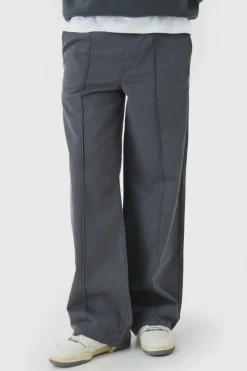 Best boohooMAN Elasticated Waist Wide Leg Pintuck Chino Trousers charcoal