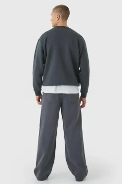Best boohooMAN Elasticated Waist Wide Leg Pintuck Chino Trousers charcoal