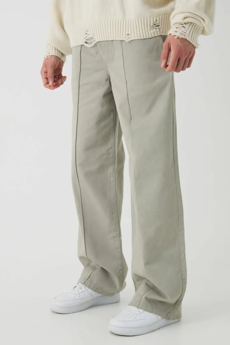 Flash Sale boohooMAN Elasticated Waist Wide Leg Pintuck Chino Trousers light khaki