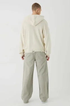 Flash Sale boohooMAN Elasticated Waist Wide Leg Pintuck Chino Trousers light khaki