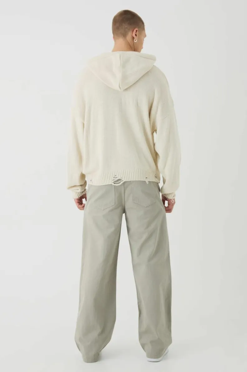 Flash Sale boohooMAN Elasticated Waist Wide Leg Pintuck Chino Trousers light khaki