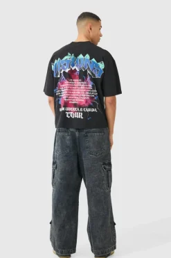 Shop boohooMAN Elastic Waist Acid Wash Parachute Cargo Jeans In black