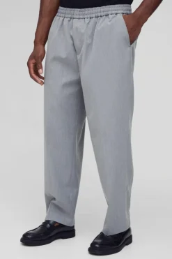 Cheap boohooMAN Elastic Waist Cropped Skate Fit Tailored Trousers grey