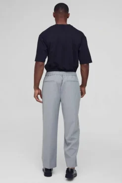 Cheap boohooMAN Elastic Waist Cropped Skate Fit Tailored Trousers grey