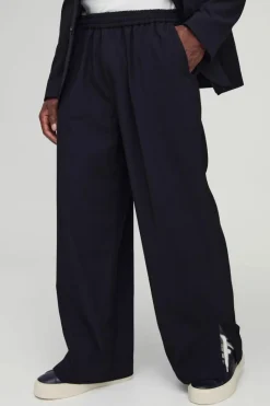 Outlet boohooMAN Elastic Waist Split Hem Wide Leg Tailored Trousers black