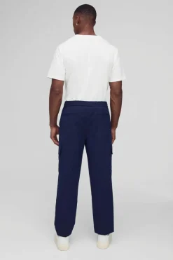 Best boohooMAN Elastic Waist Straight Cropped Tailored Cargo Trousers navy