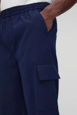 Best boohooMAN Elastic Waist Straight Cropped Tailored Cargo Trousers navy