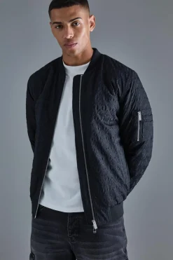 Hot boohooMAN Embossed Dogtooth Bomber Jacket black