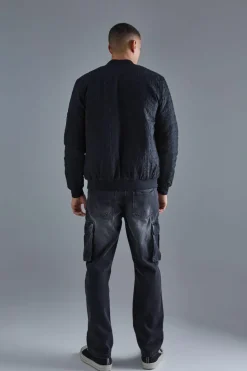 Hot boohooMAN Embossed Dogtooth Bomber Jacket black