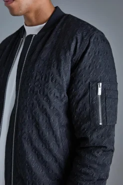 Hot boohooMAN Embossed Dogtooth Bomber Jacket black