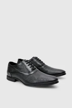 Cheap boohooMAN Embossed Faux Leather Oxford black